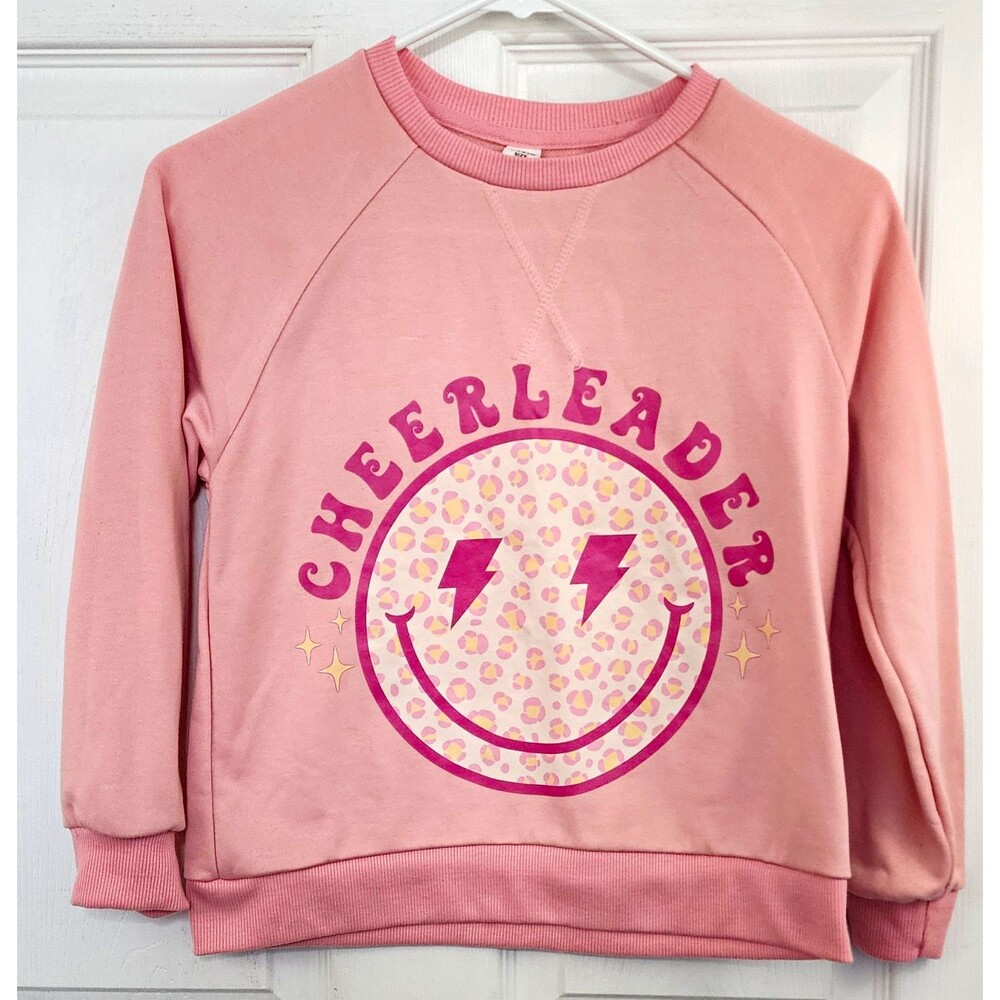 SheIn Girls Pink Cheerleader Graphic Crewneck Pullover Sweatshirt 9-10Y